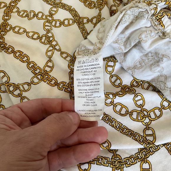 Michael Kors Cotton-Blend Golden Chain-Link Print Pleated Top 3/4 Sleeves - Picture 10 of 13